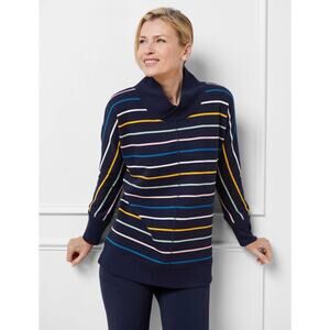 NWT - T by Talbots Autumn Stripe Wrap Collar Pullover Top Size Medium